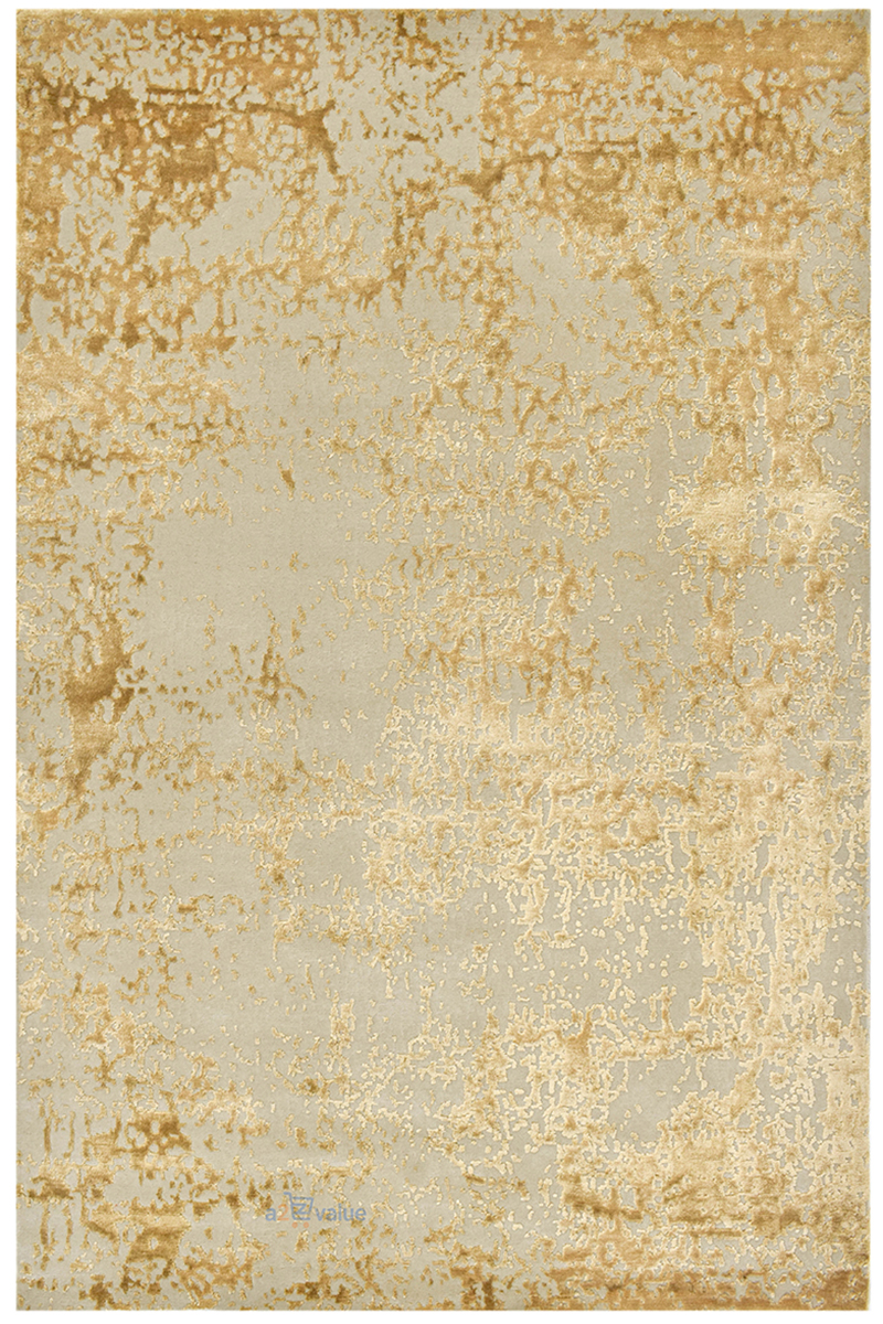 Premium Ivory & Gold Abstract Luxury Rug ” Wool & Silk ”