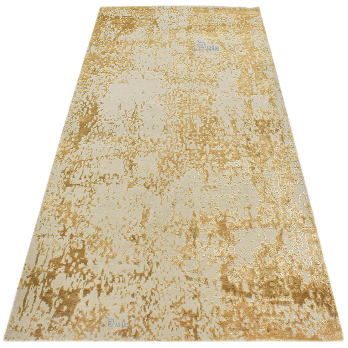 Premium Ivory & Gold Abstract Luxury Rug '' Wool & Silk '' - Image 4