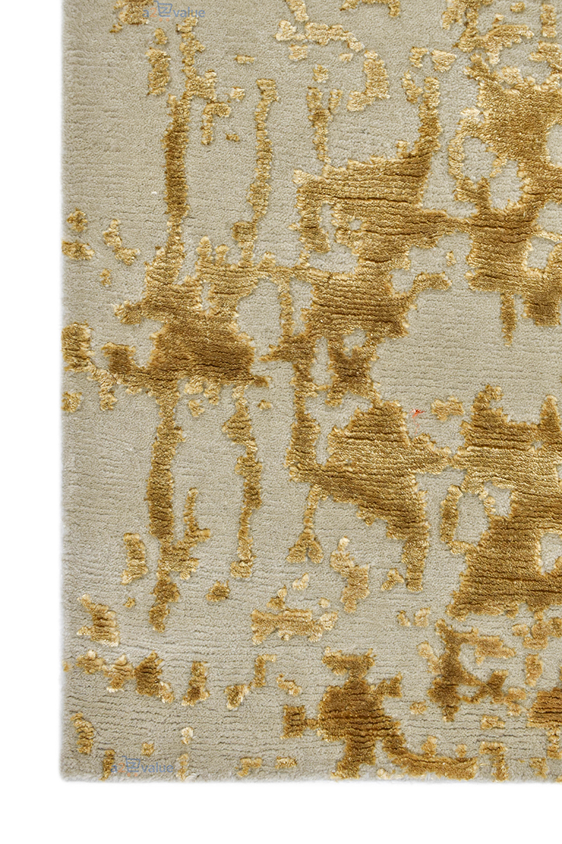 Premium Ivory & Gold Abstract Luxury Rug '' Wool & Silk '' - Image 5
