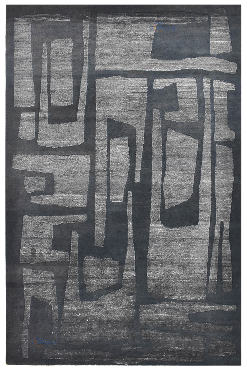 Modern Abstract Design in Forest Green, Ochre, and Earthy Neutrals Wool & Silk