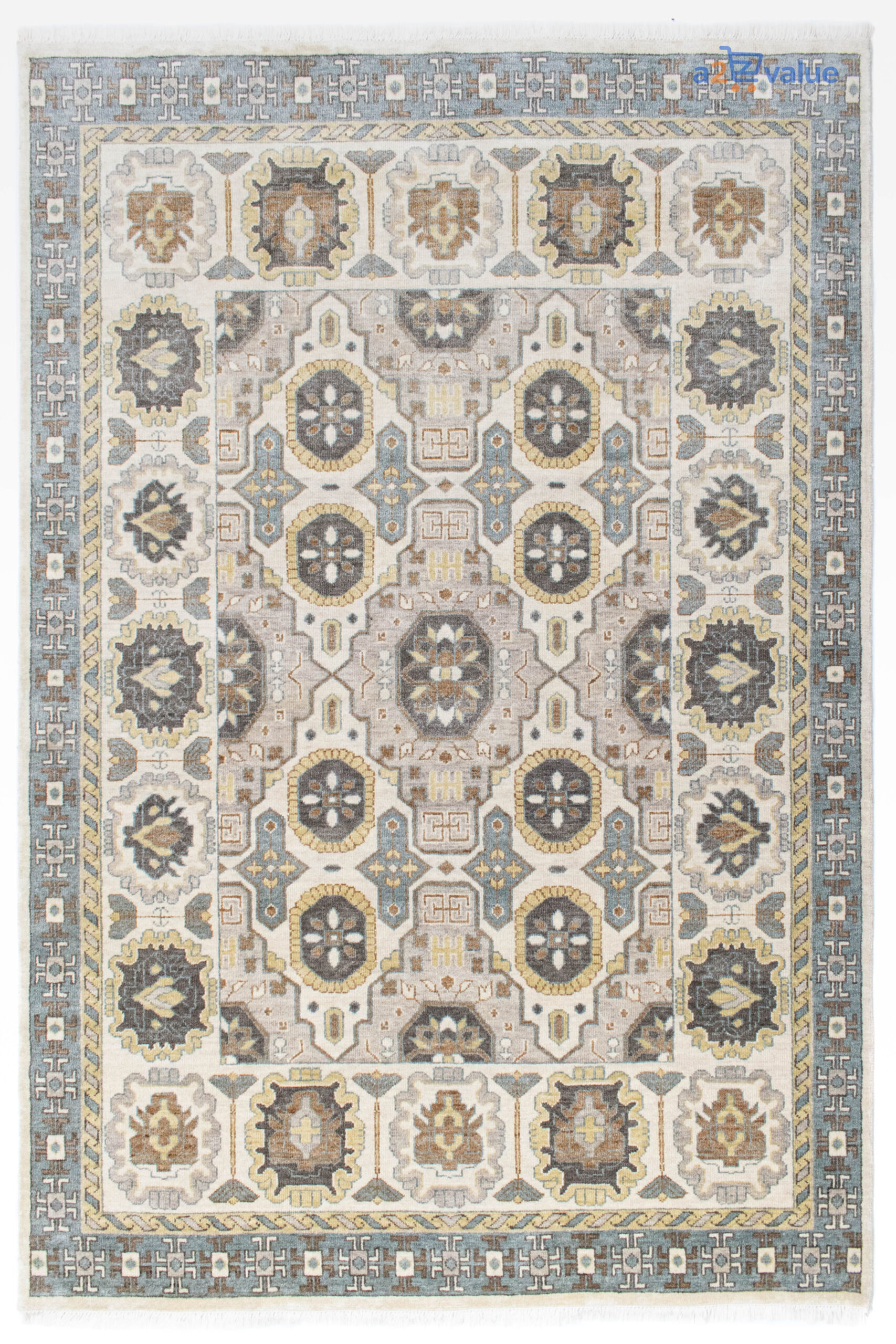 Indo-Nepal Hand-Knotted Artisan Rug – Beige & Grey