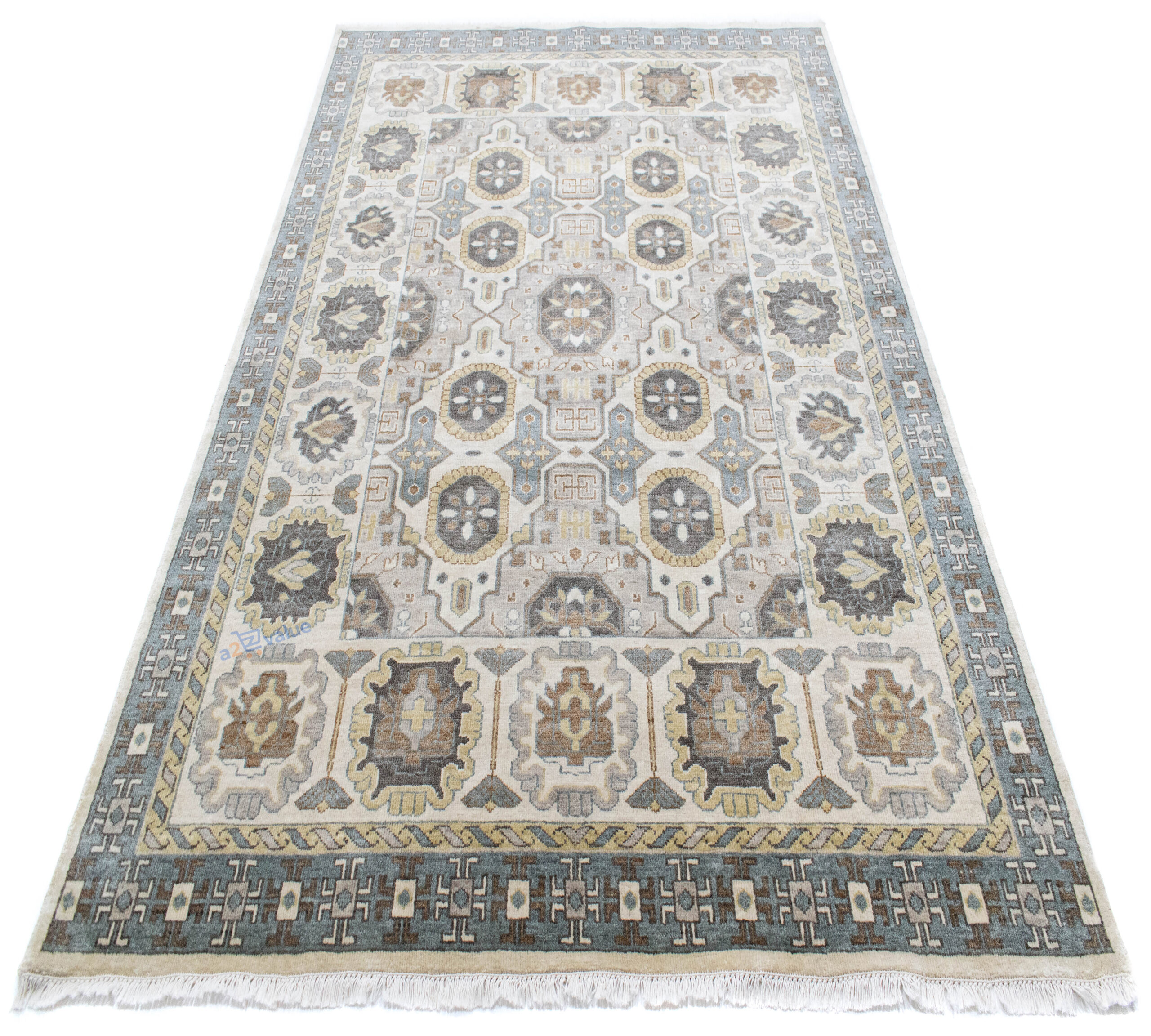 Indo-Nepal Hand-Knotted Artisan Rug – Beige & Grey - Image 4