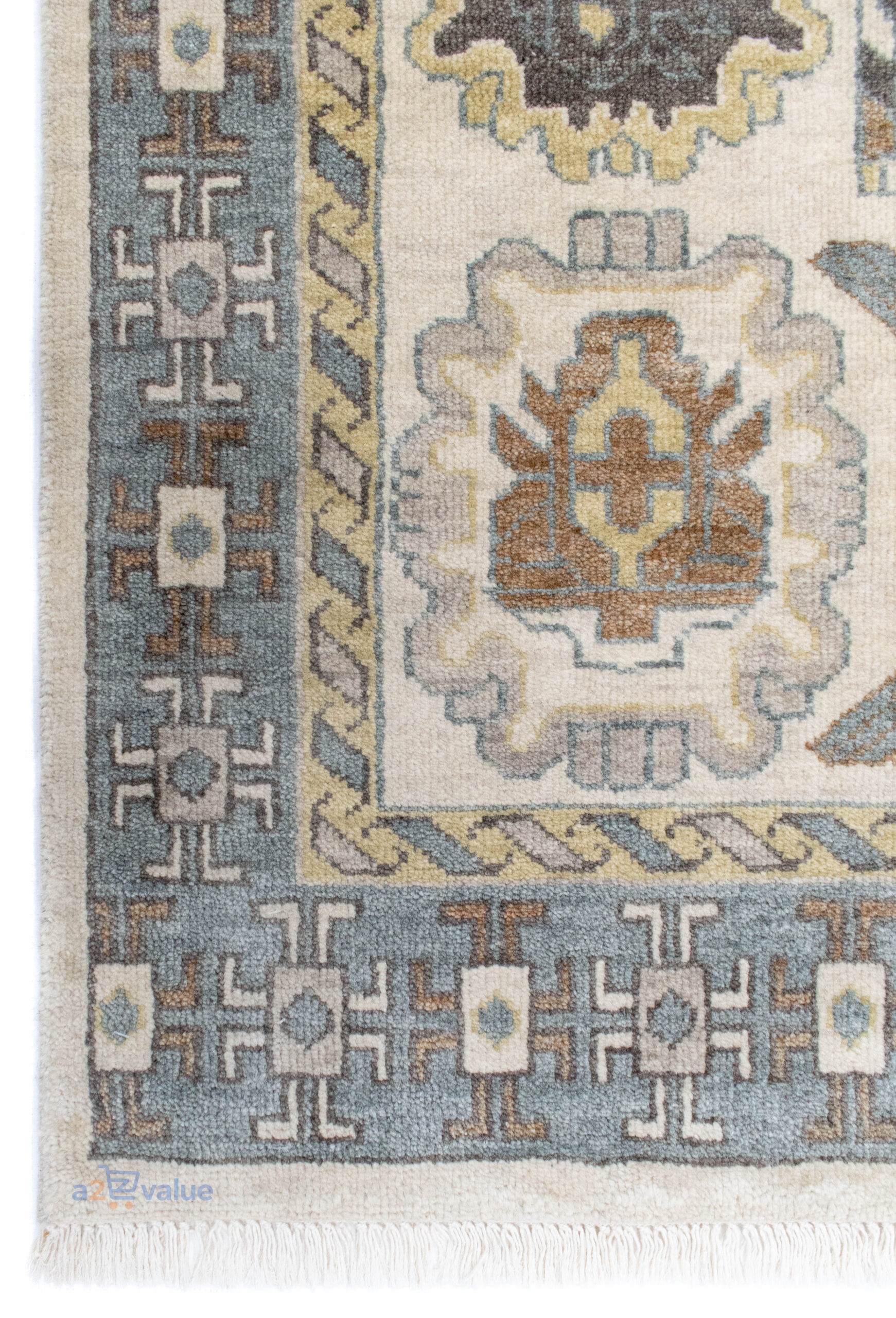 Indo-Nepal Hand-Knotted Artisan Rug – Beige & Grey - Image 6