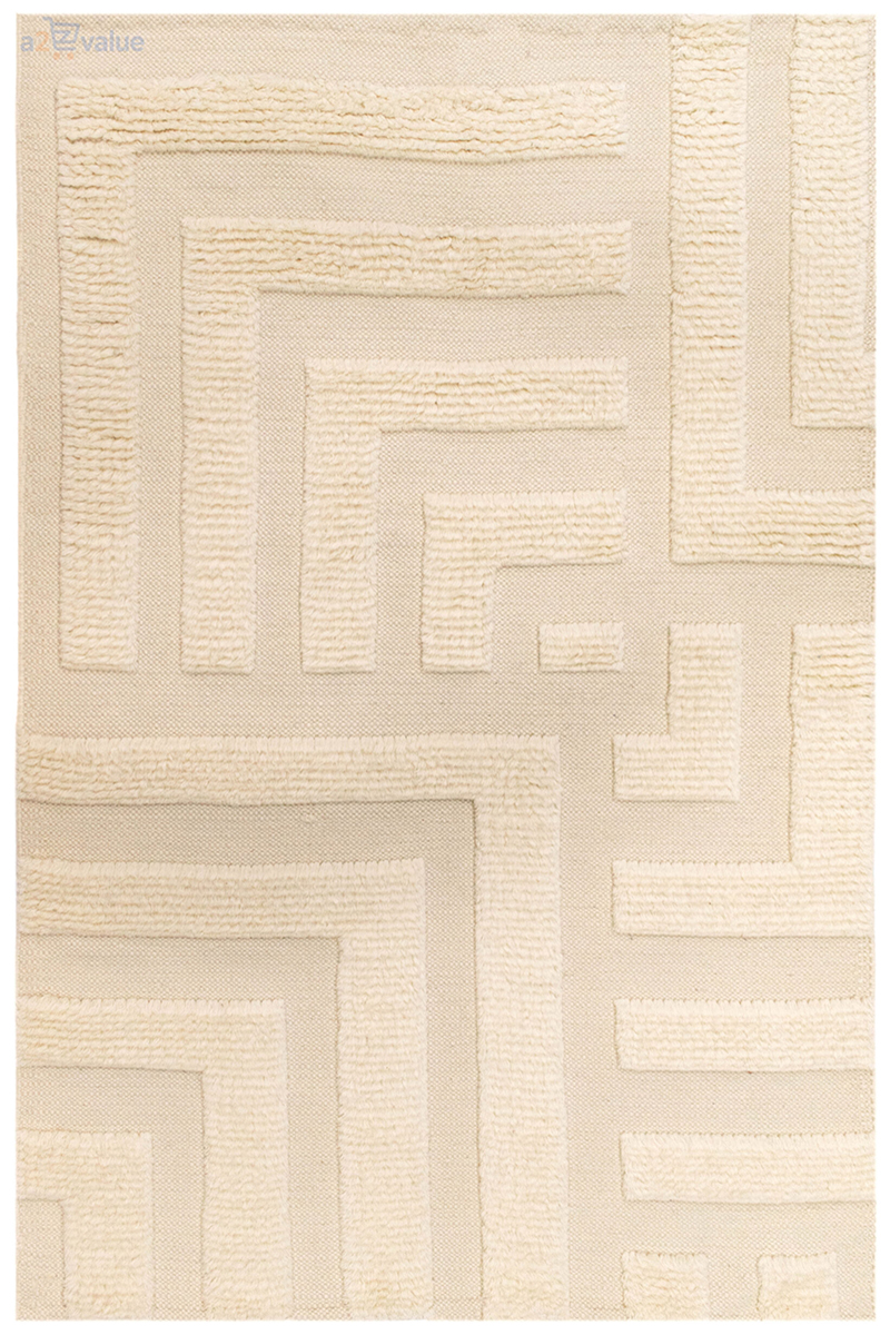 Hand-Knotted Architectural Relief Rug in Champagne & Crème