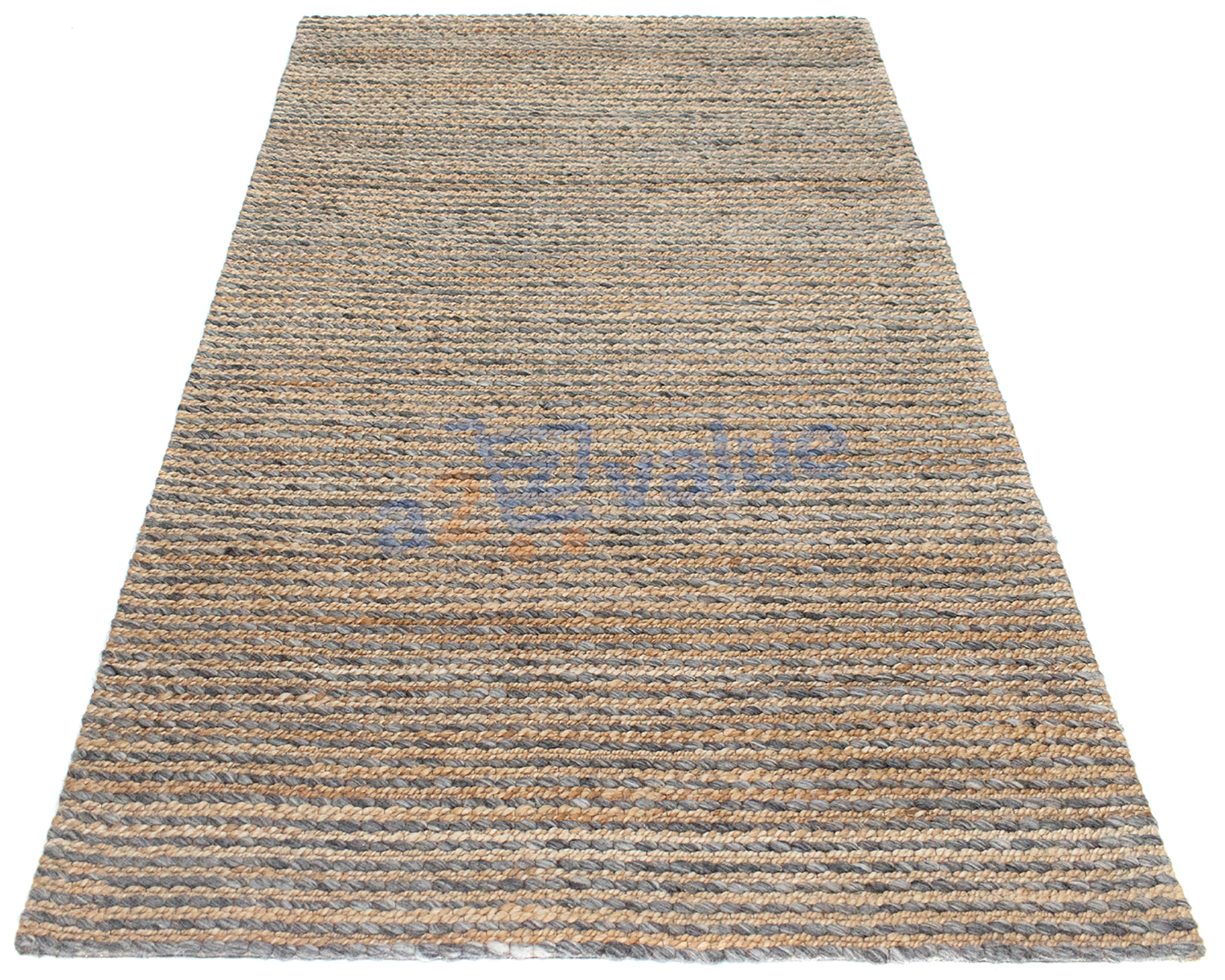 Hand-Woven Natural Jute and Gray Wool Striped Area Rug - Image 3