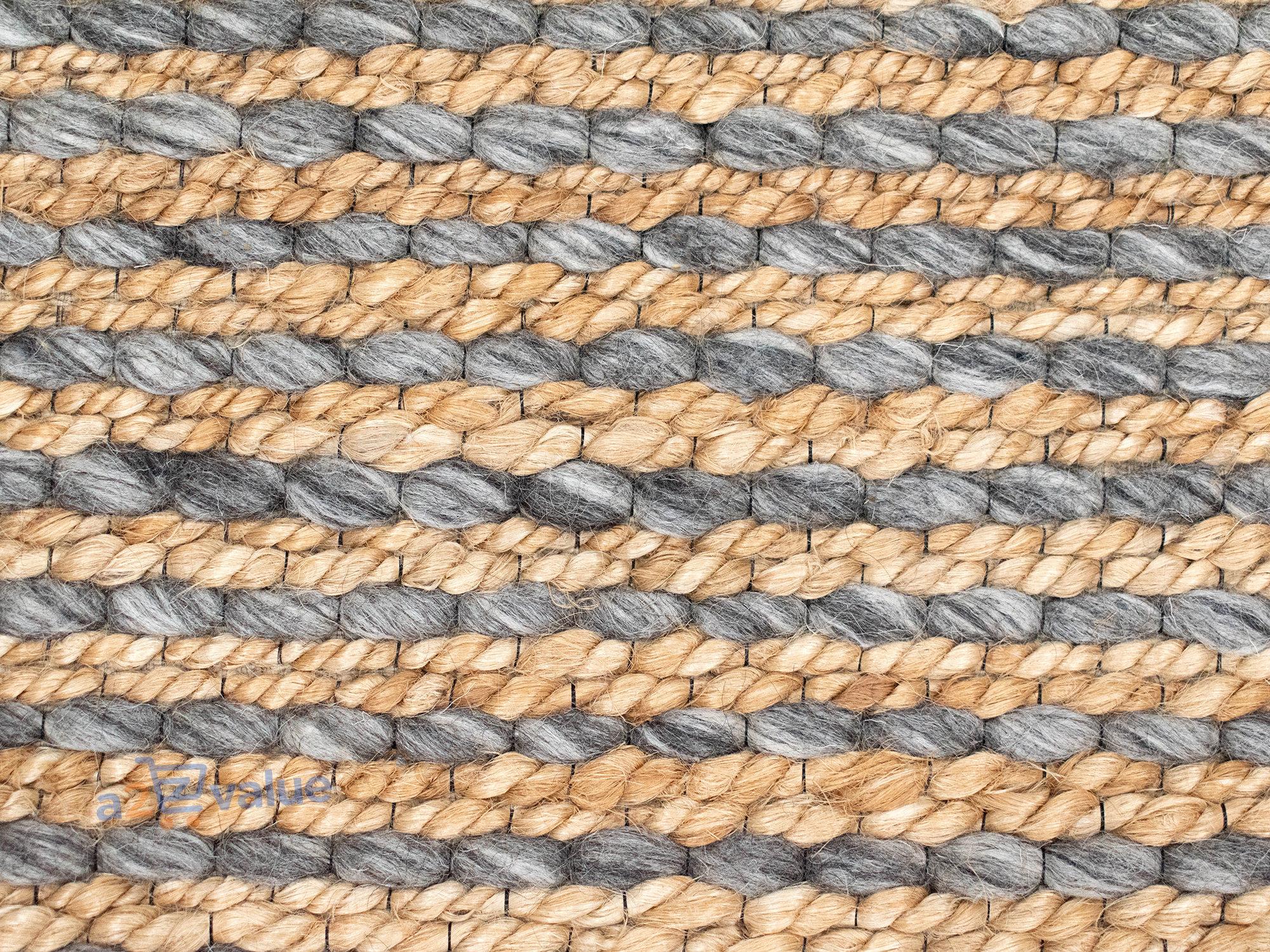 Hand-Woven Natural Jute and Gray Wool Striped Area Rug - Image 4