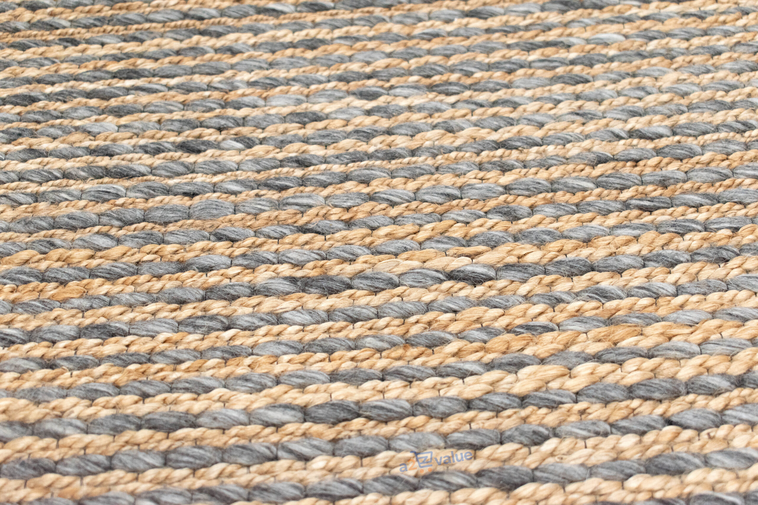 Hand-Woven Natural Jute and Gray Wool Striped Area Rug - Image 5