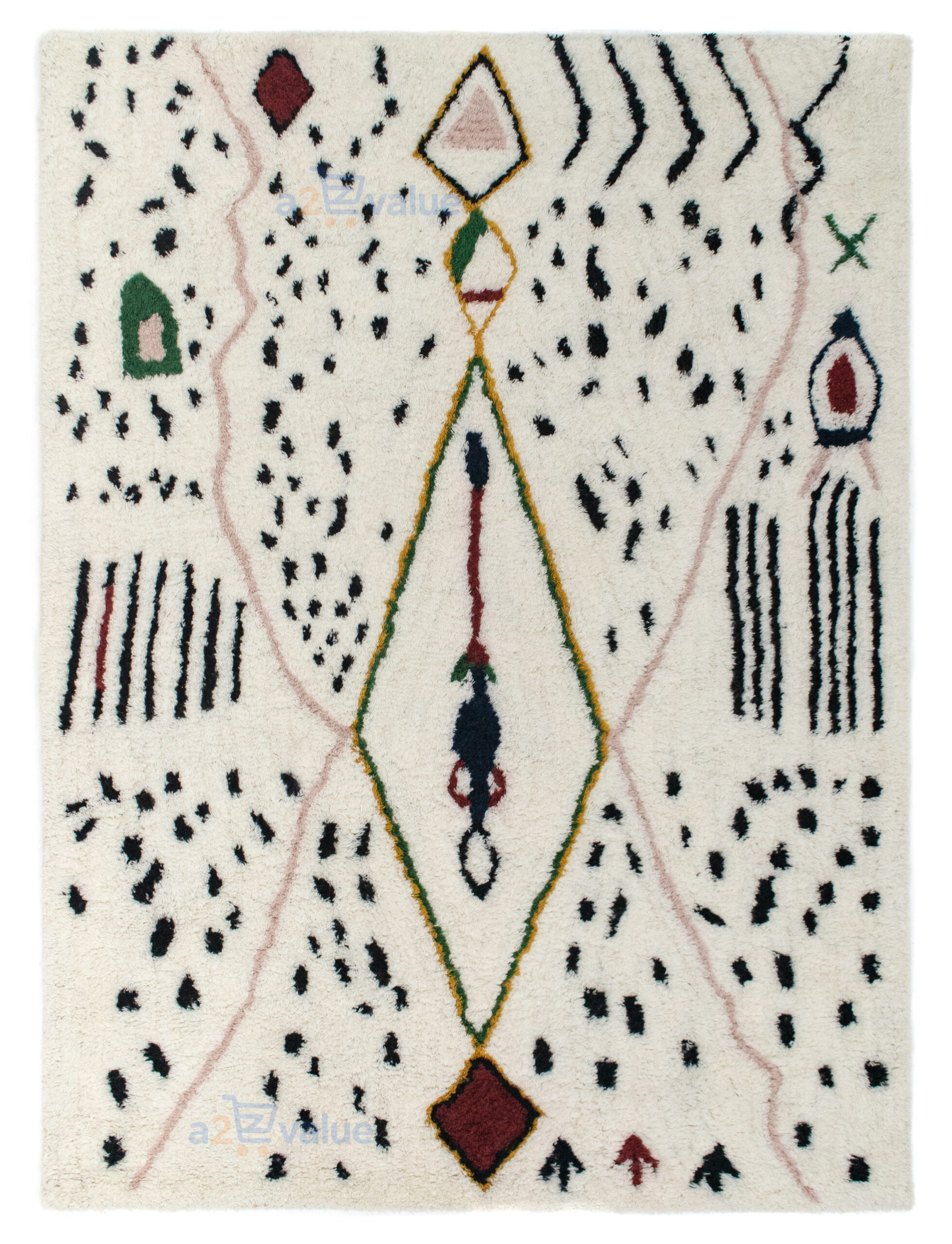 Hand-Tufted Berber-Style Tribal Area Rug with Geometric Diamond Motif