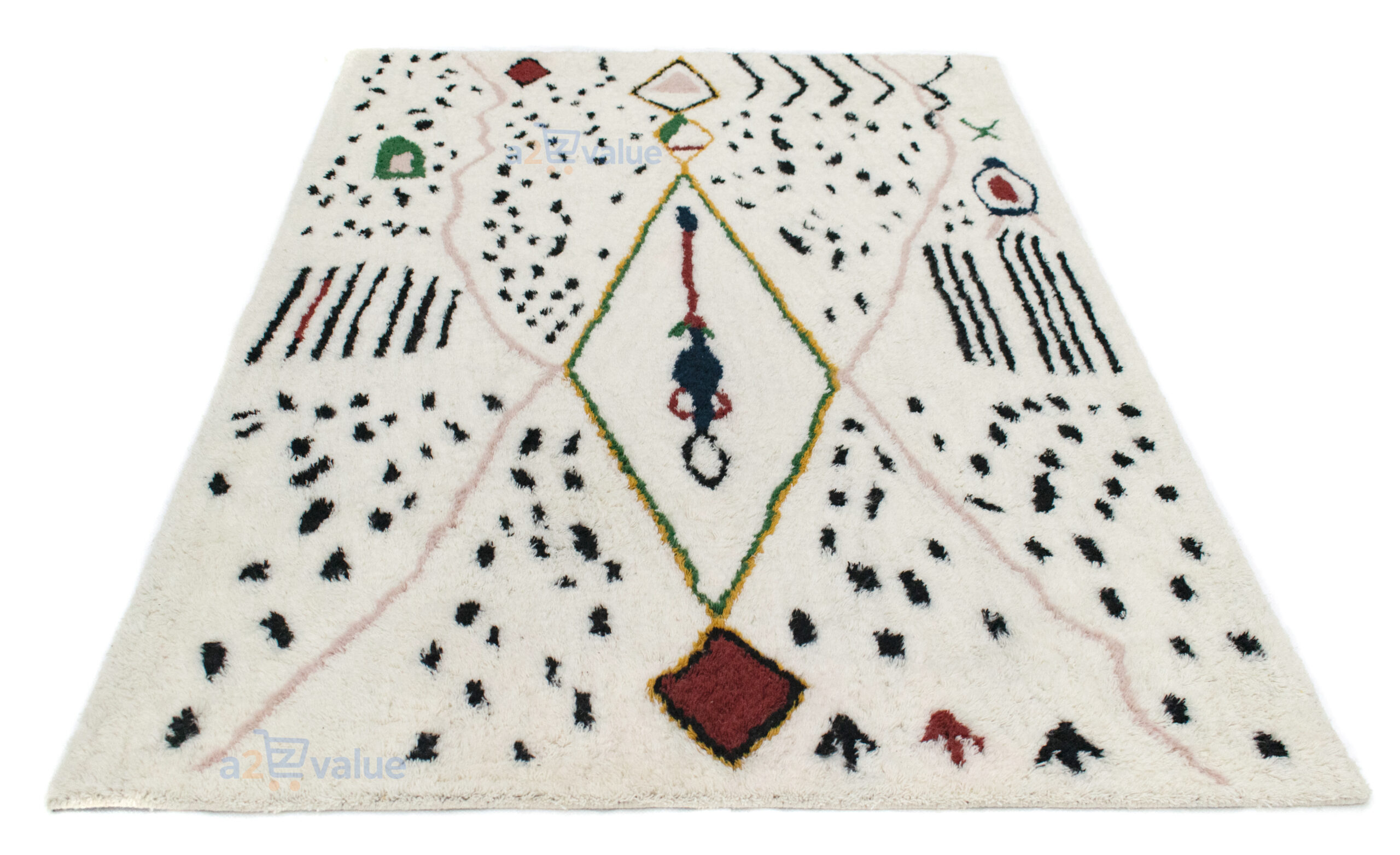 Hand-Tufted Berber-Style Tribal Area Rug with Geometric Diamond Motif - Image 4