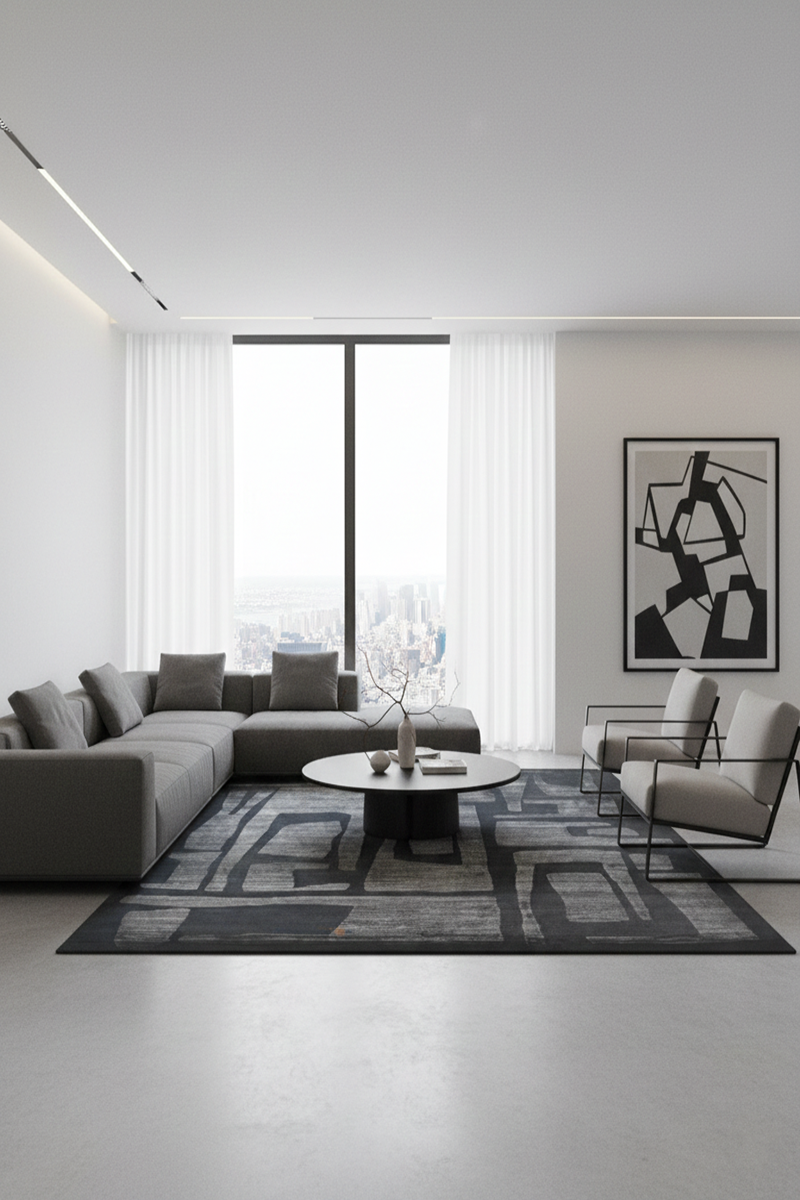 Modern Abstract Design in Forest Green, Ochre, and Earthy Neutrals Wool & Silk