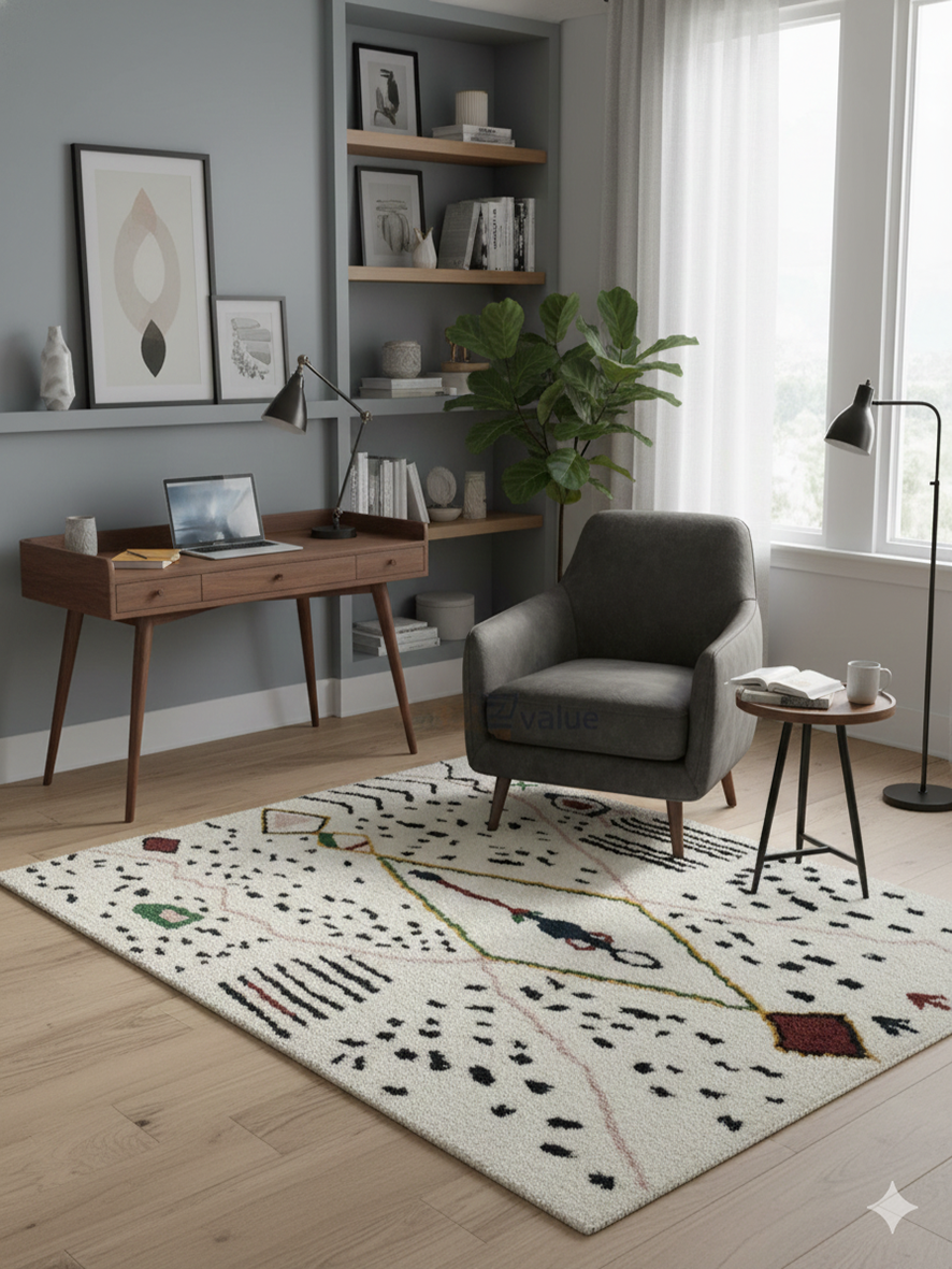 Hand-Tufted Berber-Style Tribal Area Rug with Geometric Diamond Motif